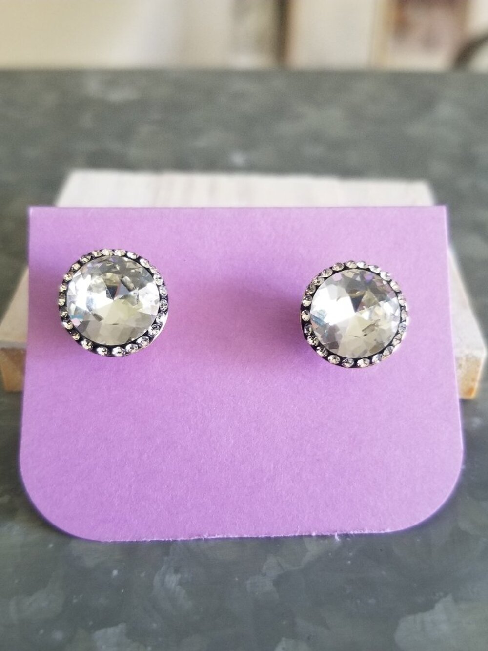 Oversized Crystal Stud Post Earrings Large Round Sparkly